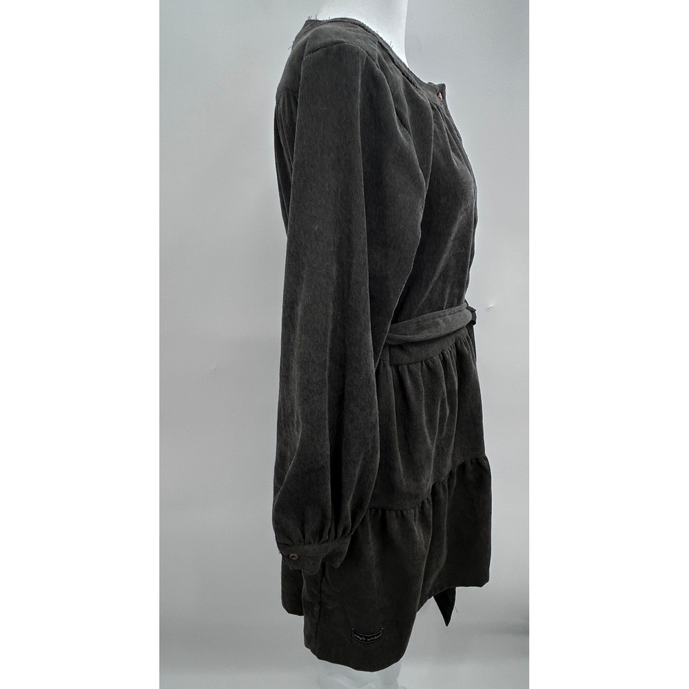 Simply Southern Womens Gray Corduroy Tiered Belted Button Front Dress Small - Picture 6 of 13